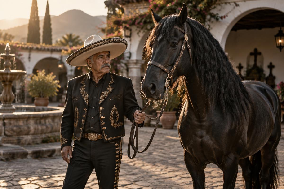 Criador ecuestre junto a un caballo español